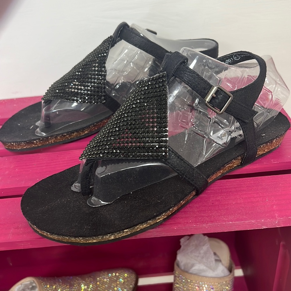 Black rhinestone sandals by Not Rated size 6.5